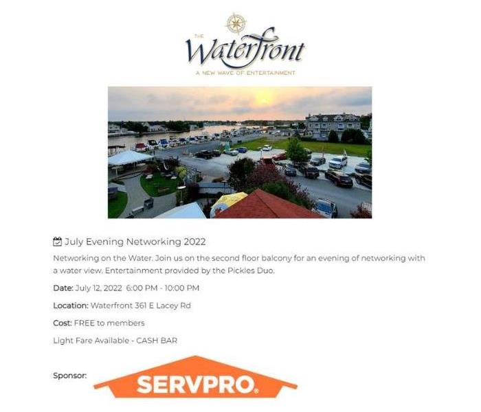 Thank you to our Event Sponsor SERVPRO COBA July 2022 Evening Networking at the Waterfront, Lacey Township